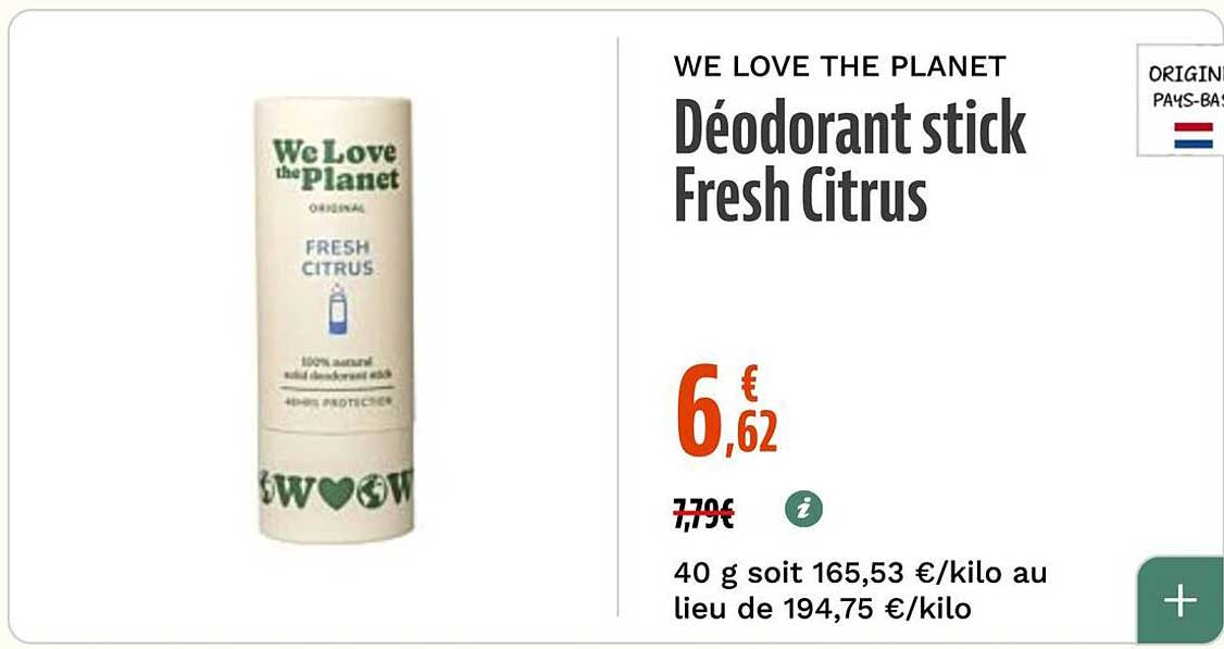 WE LOVE THE PLANET Déodorant stick Fresh Citrus
