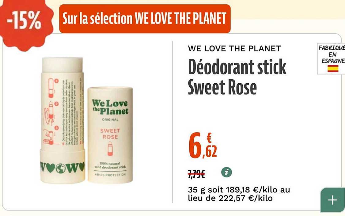 WE LOVE THE PLANET Déodorant stick Sweet Rose