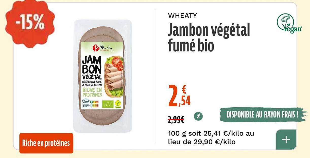 WHEATY Jambon végétal fumé bio