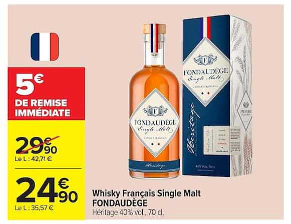 Whisky Français Single Malt FONDAUDÈGE Héritage 40% vol., 70 cl.