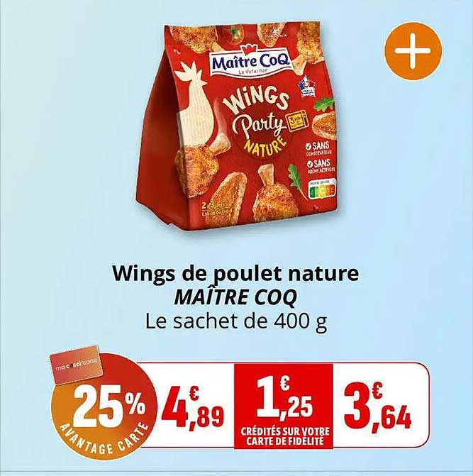 Wings de poulet nature MAÎTRE COQ Le sachet de 400 g
