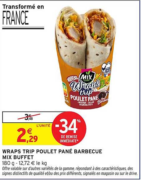 WRAPS TRIP POULET PANÉ BARBECUE MIX BUFFET