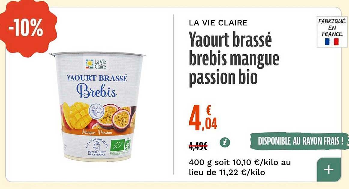 Yaourt brassé brebis mangue passion bio