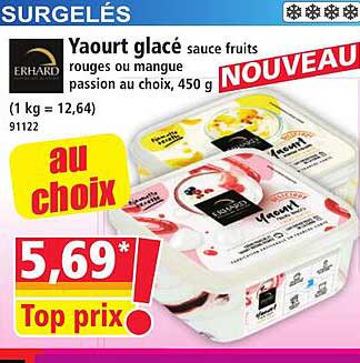 Yaourt glacé sauce fruits rouges ou mangue passion au choix, 450 g