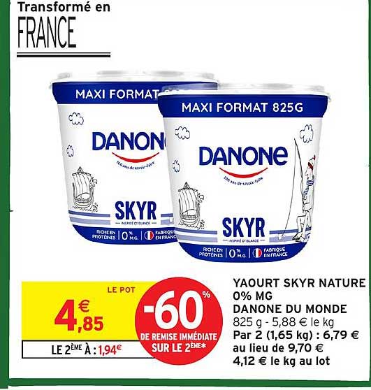 YAOURT SKYR NATURE 0% MG DANONE DU MONDE 825 g