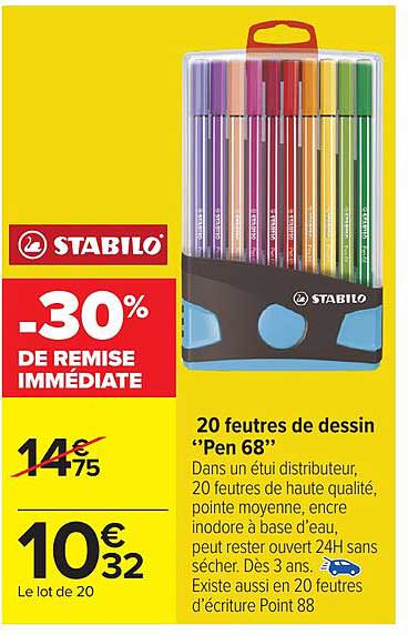 20 feutres de dessin "Pen 68"