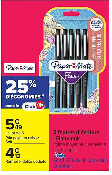 5 feutres d'écriture « Flair » noir