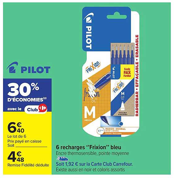 6 recharges "Frixion" bleu