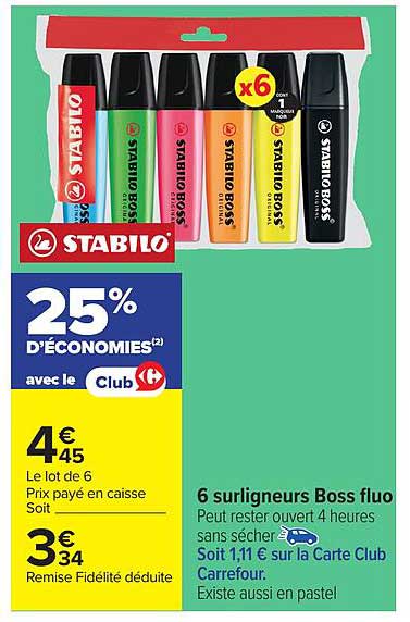 6 surligneurs Boss fluo