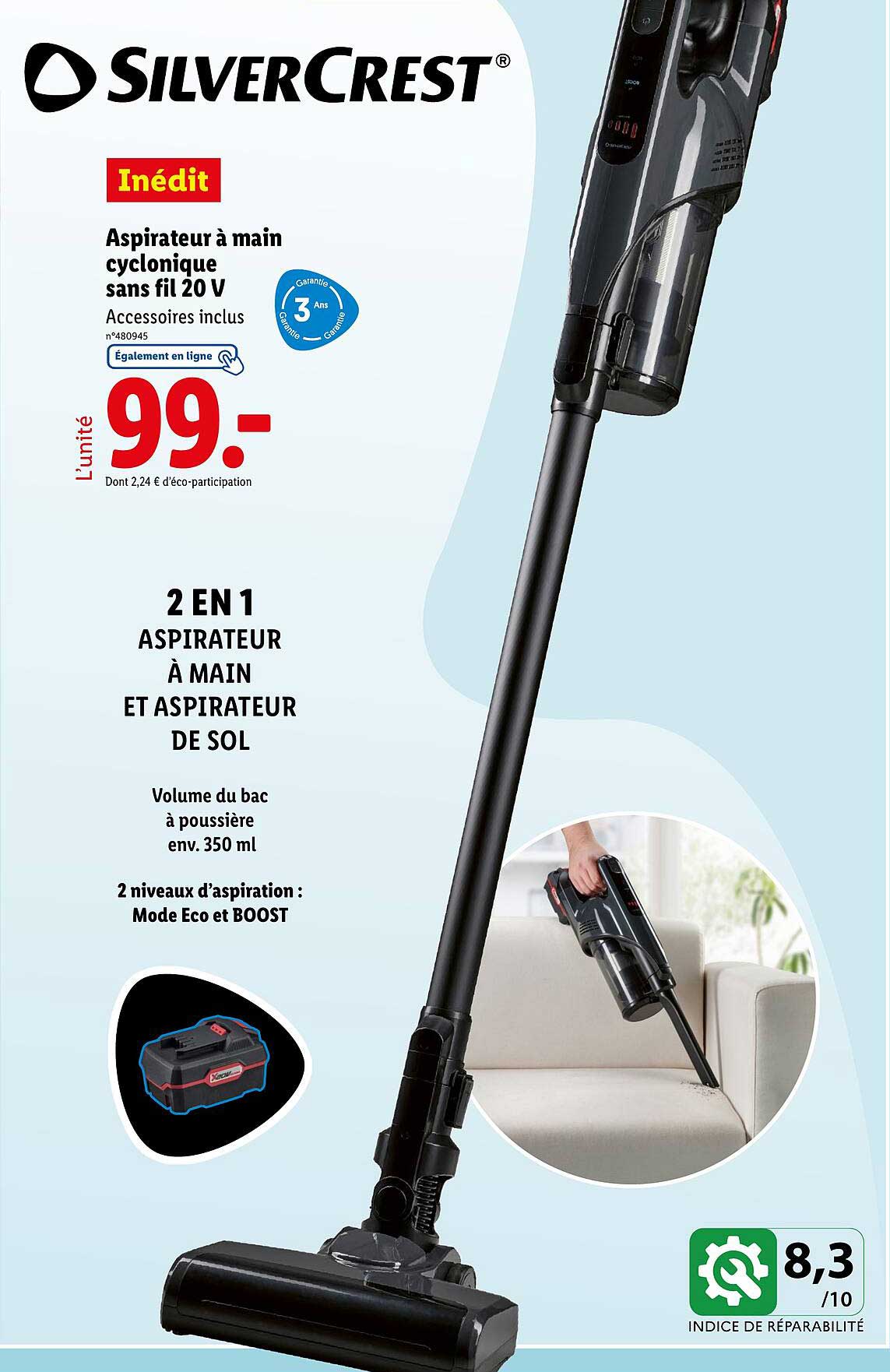 Aspirateur à main cyclonique sans fil 20 V