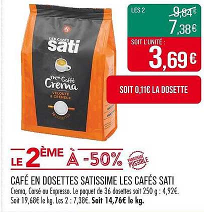Café en dosettes Satisime Les Cafés Sati