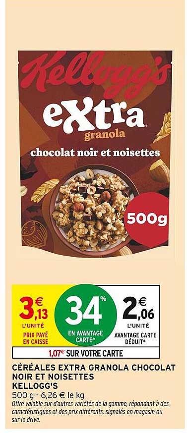 CÉRÉALES EXTRA GRANOLA CHOCOLAT NOIR ET NOISETTES KELLOGG'S