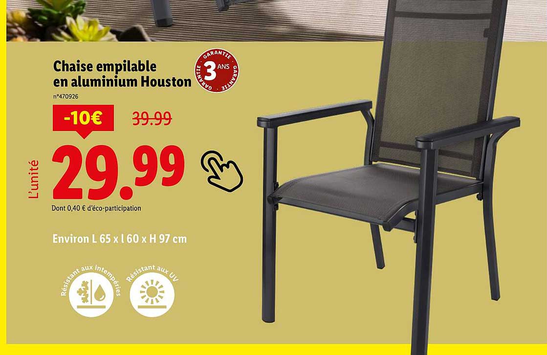 Chaise empilable en aluminium Houston
