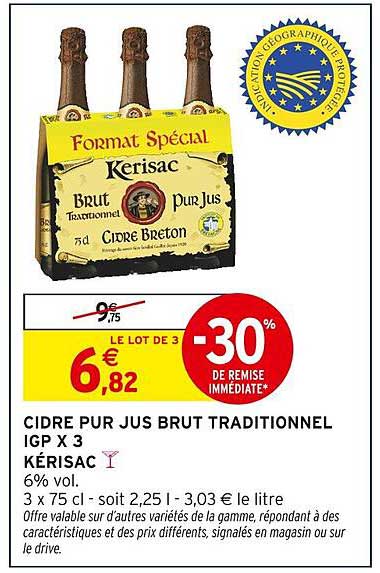 CIDRE PUR JUS BRUT TRADITIONNEL IGP X 3 KÉRISAC