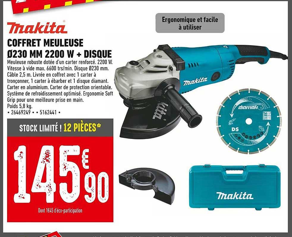 COFFRET MEULEUSE Ø230 MM 2200 W + DISQUE