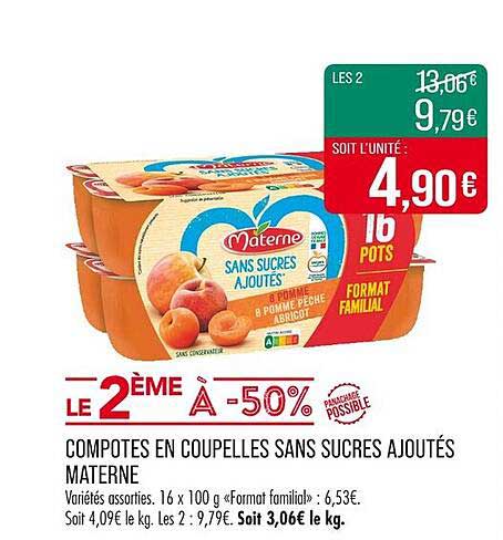 COMPOTES EN COUPPELLES SANS SUCRES AJOUTÉS MATERNES