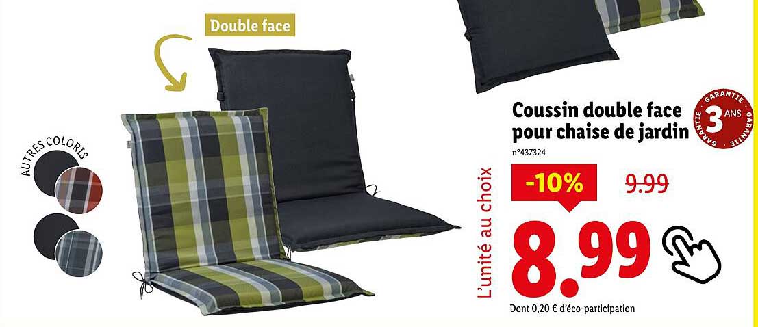 Coussin double face pour chaise de jardin