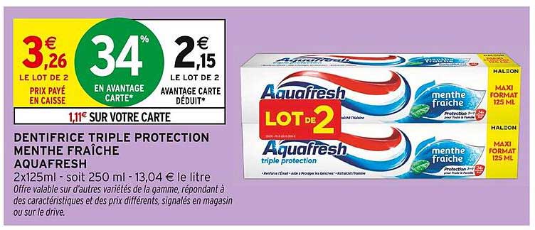DENTIFRICE TRIPLE PROTECTION MENTHE FRAÎCHE AQUAFRESH