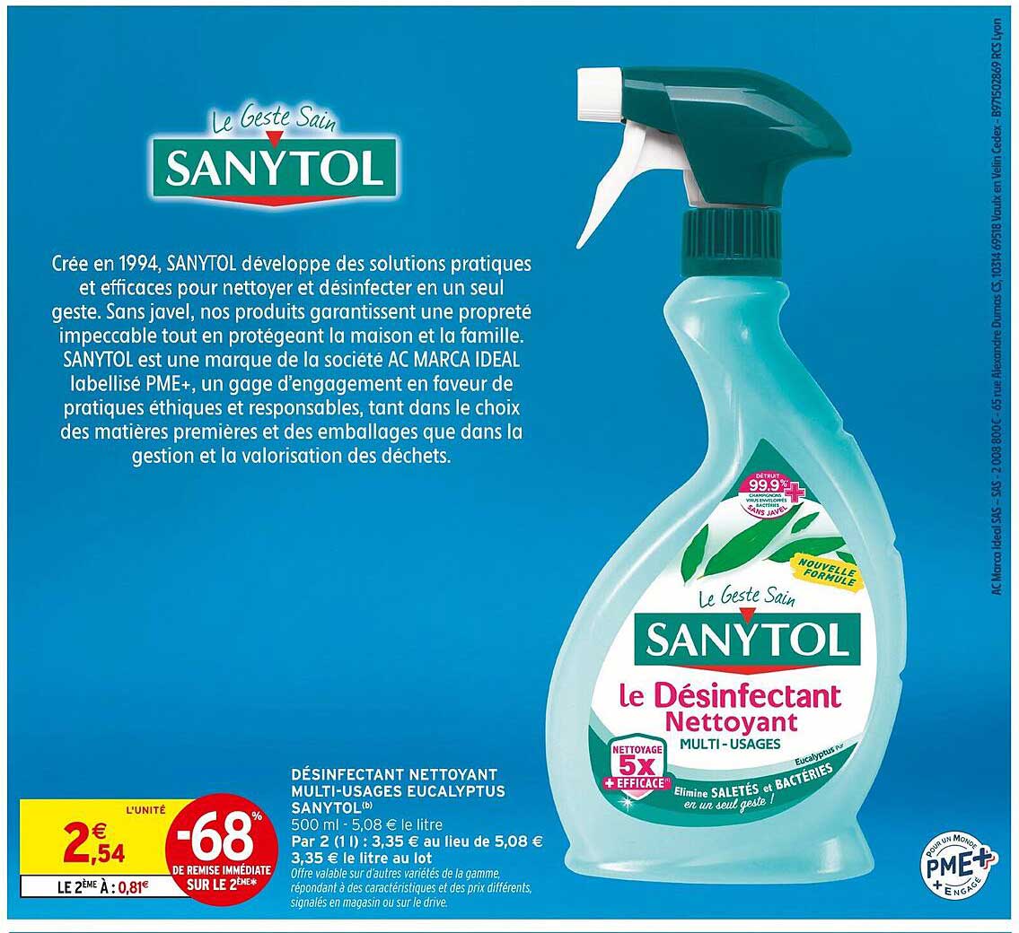 Désinfectant Nettoyant Multi-Usages Eucalyptus SANYTOL