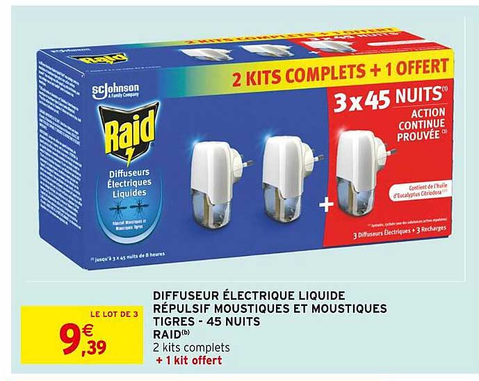 DIFFUSEUR ÉLECTRIQUE LIQUIDE RÉPULSIF MOUSTIQUES ET MOUSTIQUES TIGRES - 45 NUITSM