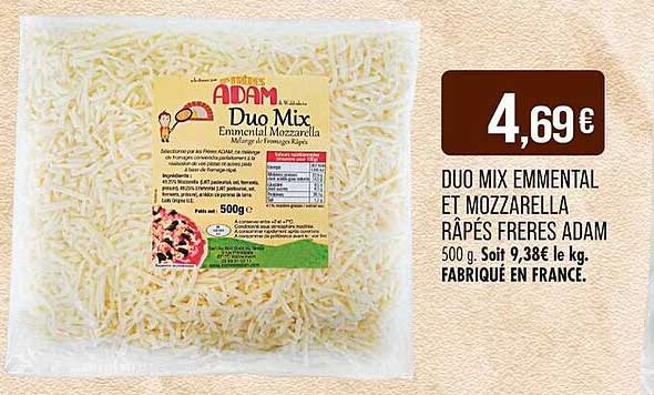 DUO MIX EMMENTAL ET MOZZARELLA RÂPÉS FRÈRES ADAM