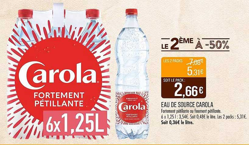 Eau de Source Carola 6x1,25L - Fortement pétillante