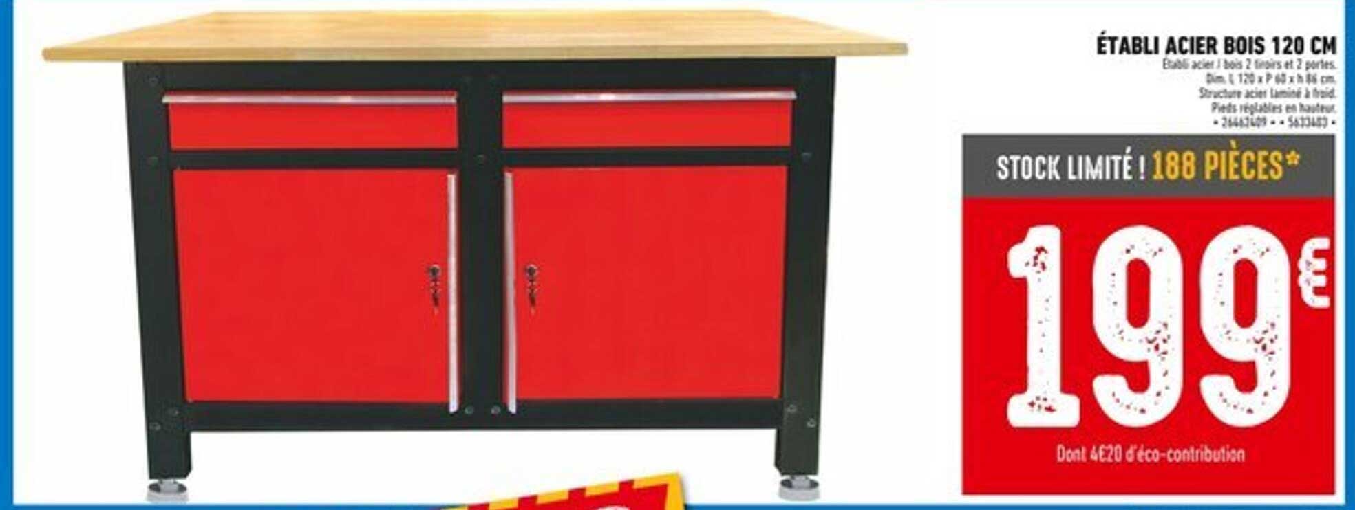 ÉTABLI ACIER BOIS 120 CM