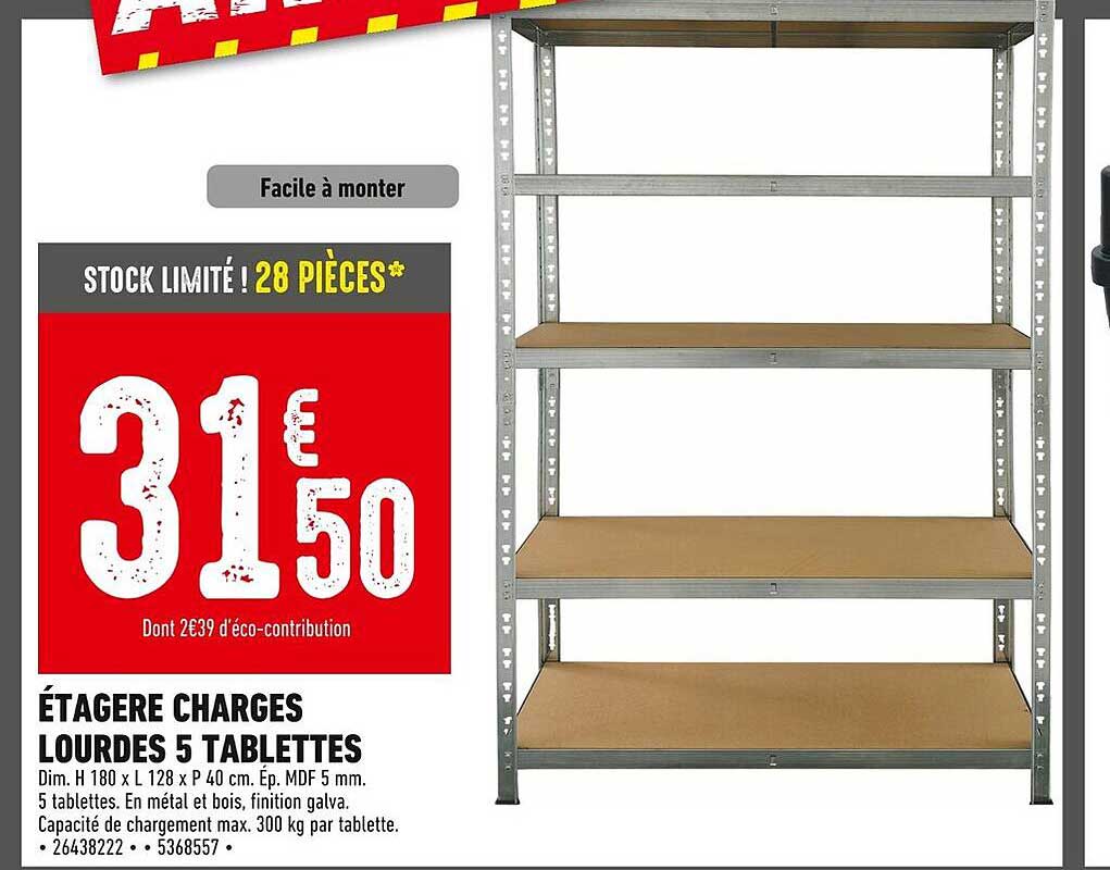 ÉTAGÈRE CHARGES LOURDES 5 TABLETTES