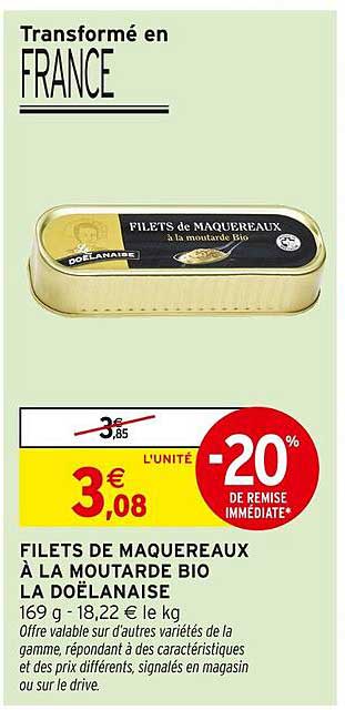 FILETS DE MAQUEREAUX À LA MOUTARDE BIO LA DOËLANAISE