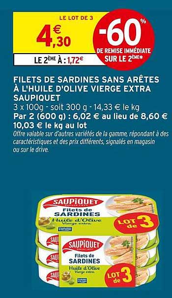 FILETS DE SARDINES SANS ARÊTES À L'HUILE D'OLIVE VIERGE EXTRA SAUPQUET