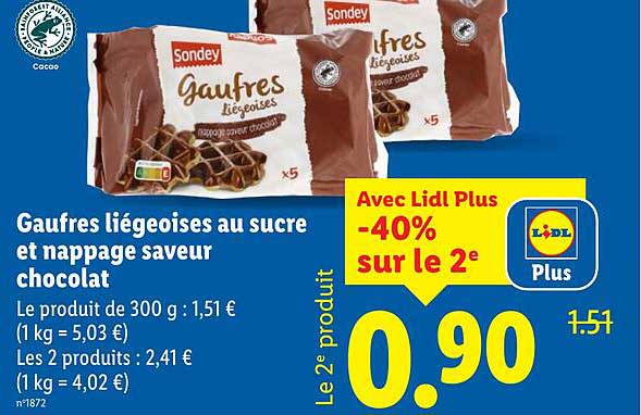 Gaufres liégeoises au sucre et nappage saveur chocolat