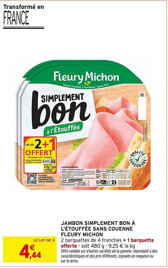 JAMBON SIMPLEMENT BON À L'ÉTOUFFÉE FLEURY MICHON