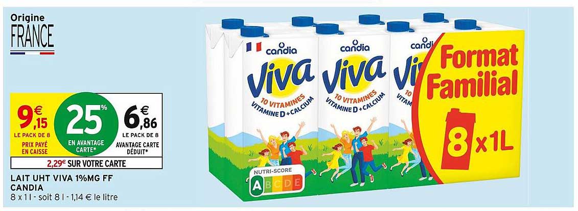 LAIT UHT VIVA 1%MG FF CANDIA