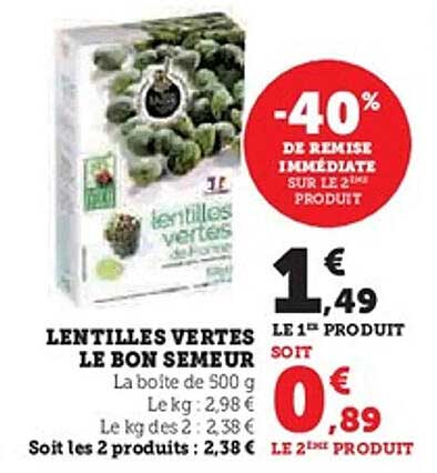 LENTILLES VERTES LE BON SEMEUR