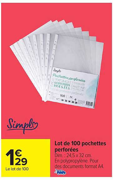 Lot de 100 pochettes perforées