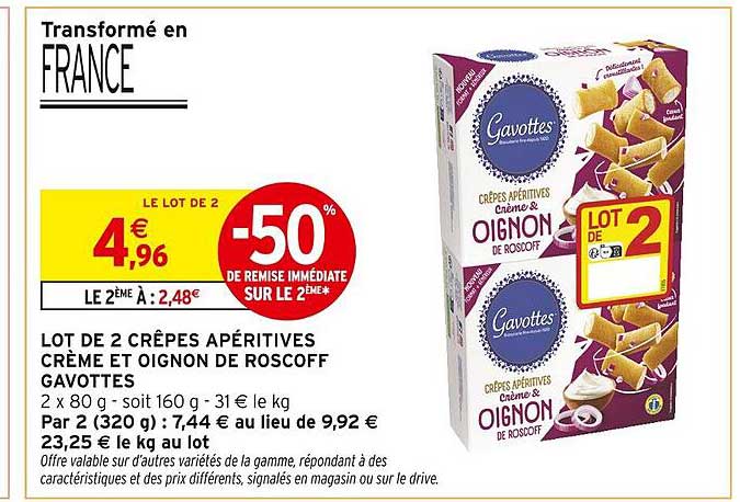 LOT DE 2 CRÊPES APÉRITIVES CRÈME ET OIGNON DE ROSCOFF GAVETTES