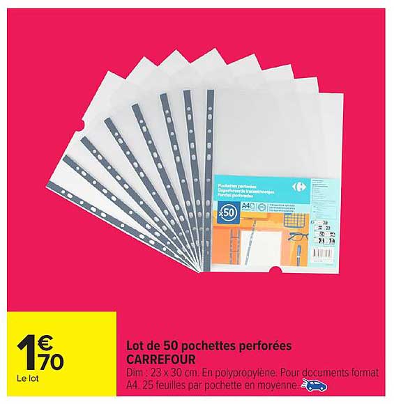 Lot de 50 pochettes perforées CARREFOUR