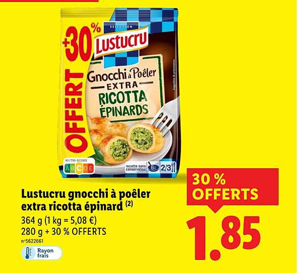 Lustucru gnocchi à poêler extra ricotta épinard