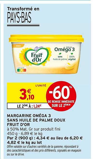 MARGARINE OMÉGA 3 SANS HUILE DE PALME DOUX FRUIT D'OR
