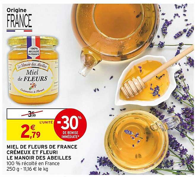 MIEL DE FLEURS DE FRANCE CRÉMEUX ET FLEURI LE MANOIR DES ABEILLES