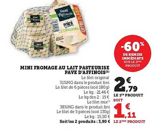MINI FROMAGE AU LAIT PASTEURISÉ PAVE D'AFFINOIS