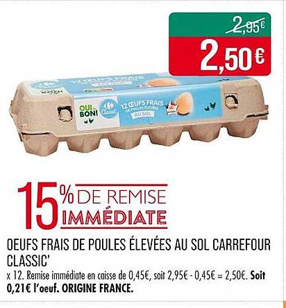 Oeufs frais de poules élevées au sol Carrefour Classic’