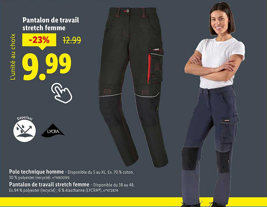 Pantalon de travail stretch femme