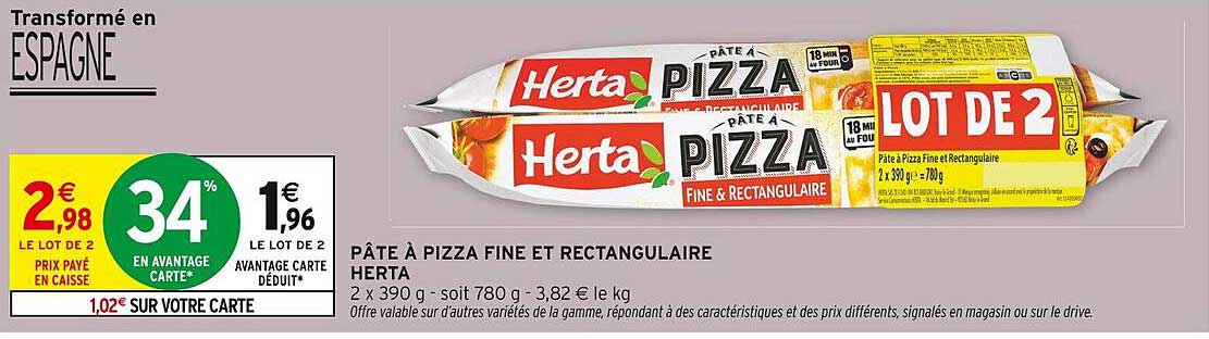 PÂTE À PIZZA FINE ET RECTANGULAIRE HERTA