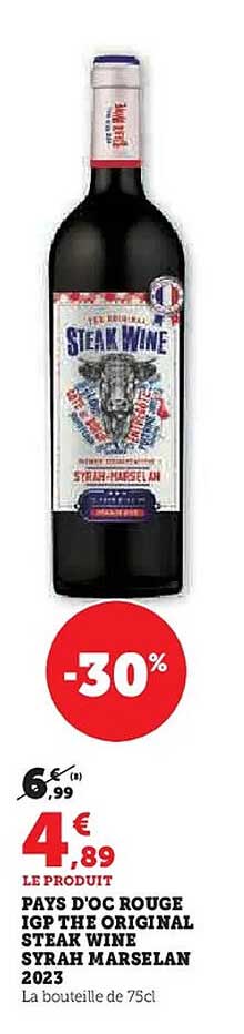 PAYS D'OC ROUGE IGP THE ORIGINAL STEAK WINE SYRAH MARSELAN 2023