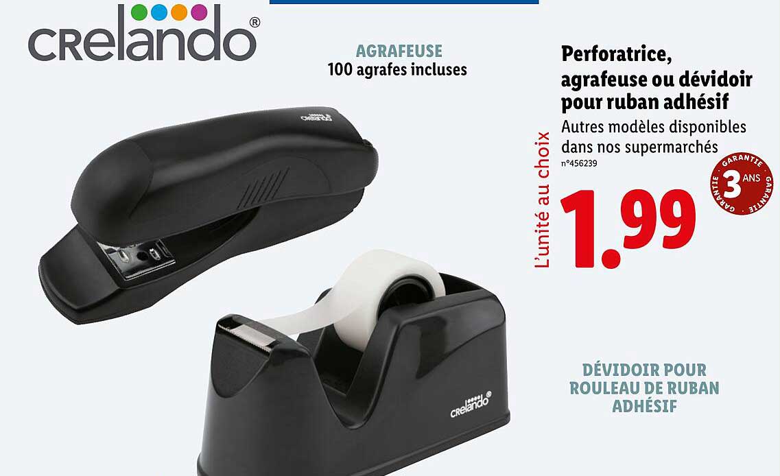 Perforatrice, agrafeuse ou dévidoir pour ruban adhésif