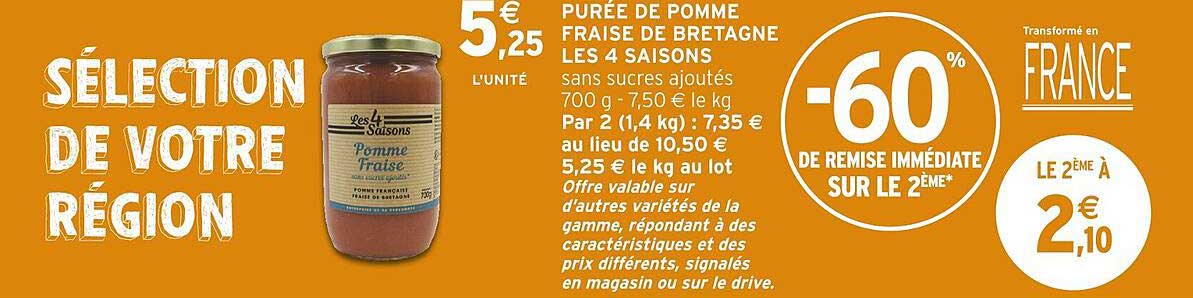 PURÉE DE POMME FRAISE DE BRETAGNE LES 4 SAISONS