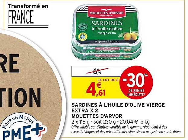 SARDINES À L'HUILE D'OLIVE VIERGE EXTRA X 2 MOUETTES D'ARVOR