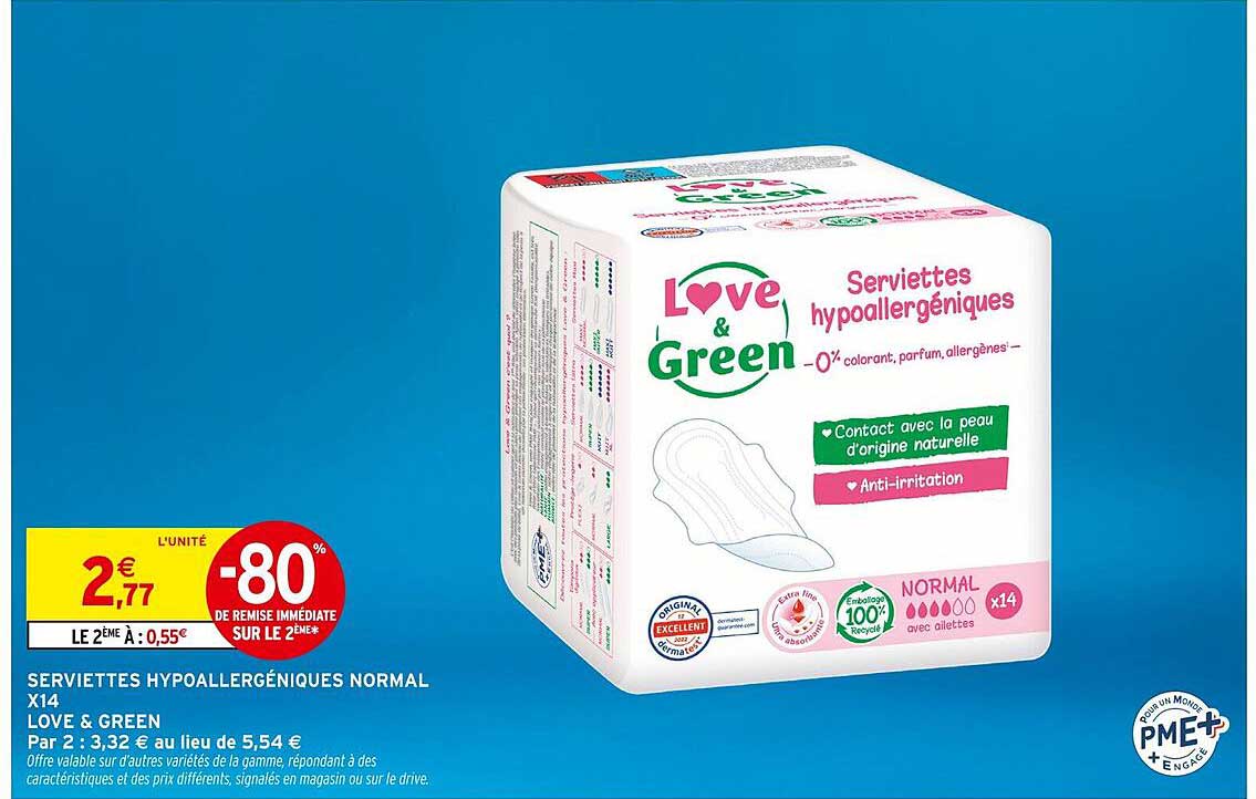 Serviettes hypoallergéniques Normal X14 Love & Green