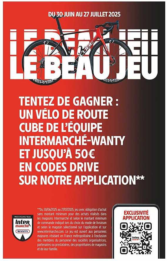 TENTEZ DE GAGNER : UN VÉLO DE ROUTE CUBE DE L’ÉQUIPE INTERMARCHÉ-WANTY ET JUSQU’À 50€ EN CODES DRIVE SUR NOTRE APPLICATION
